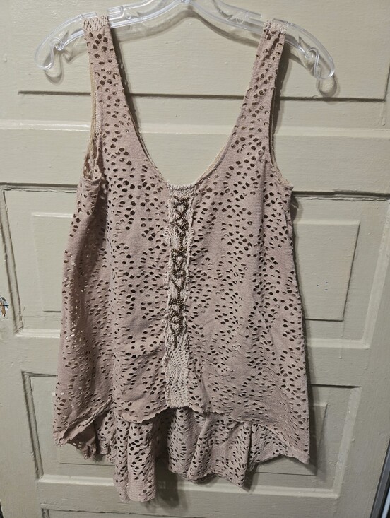 Free People Tops - Free People Boho Tan Beaded Swing Tank Top Size: XS